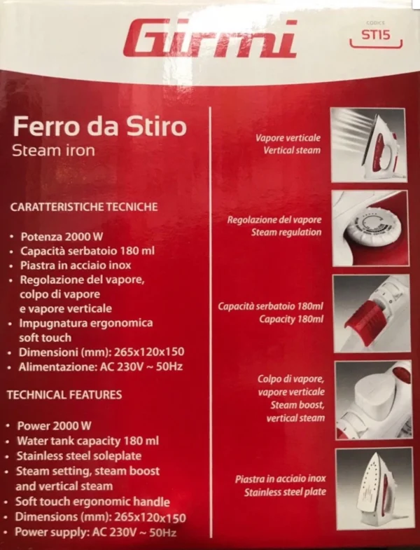 Ferro da Stiro Girmi ST15 a Vapore 2000 Watt – Performance e Comodità per il Tuo Guardaroba - immagine 3