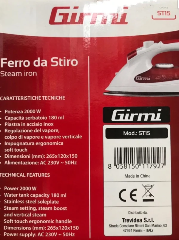 Ferro da Stiro Girmi ST15 a Vapore 2000 Watt – Performance e Comodità per il Tuo Guardaroba - immagine 4